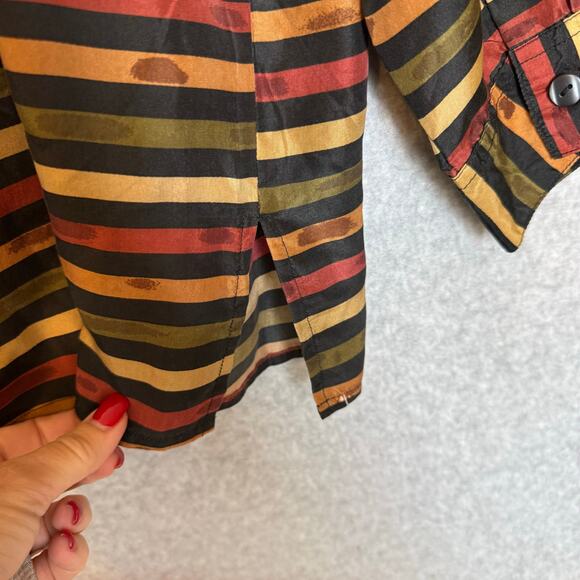 Vintage Stunt 100% Silk Blouse Women’s Large Striped 70s 80s Retro Flowy Hippie - Picture 8 of 12